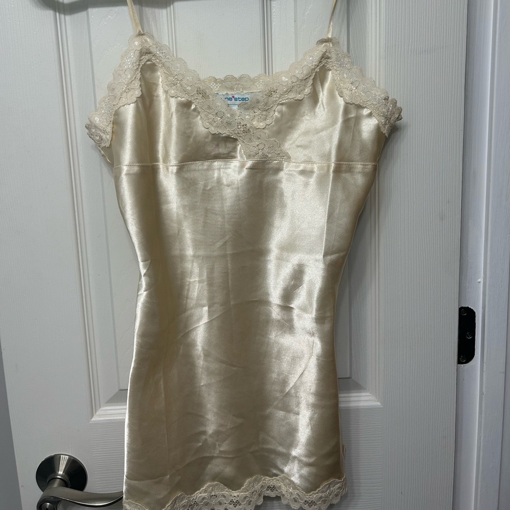 Vintage One Step Up Silk Cami with Lace Trim